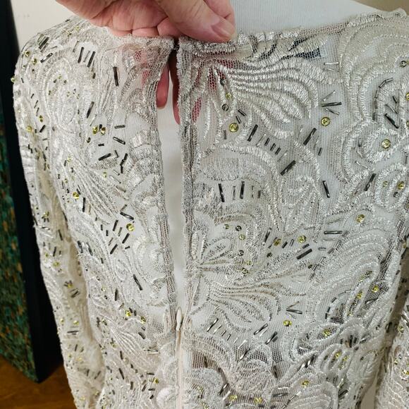 Kay Unger Size 14 Women's Long Sleeve Floral Lace Sequin Sheath Dress Formal - Picture 12 of 14